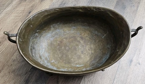 Vintage Brass Centerpiece Bathtub Bowl Planter Footed With Handles - Picture 2 of 3