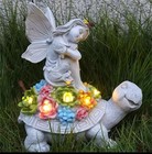 Solar Garden Angel With Turtle Sculpture