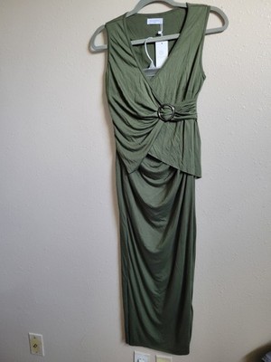Clothing Atelier Green 100% Cotton 2 Piece Ring Detail Top & Skirt Set Sz S NWT