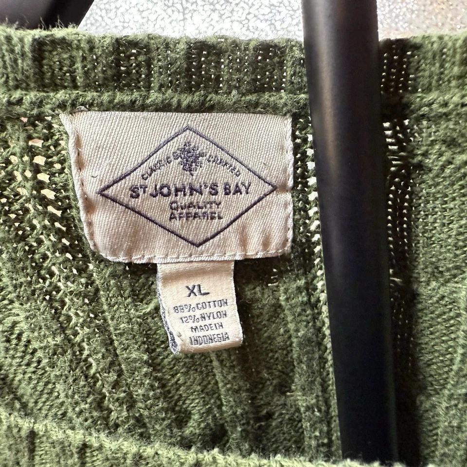 Suéter para mujer St. John's Bay verde tejido con cable cuello en V XL mezcla de algodón Foto 2 de 3