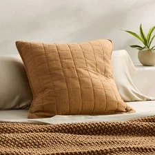 Euro Heavyweight Linen Blend Quilt Pillow Sham Warm Brown - Casaluna