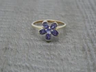 Stunning 9ct Yellow Gold Natural Tanzanite Flower Design Ring UK Size N 1/2