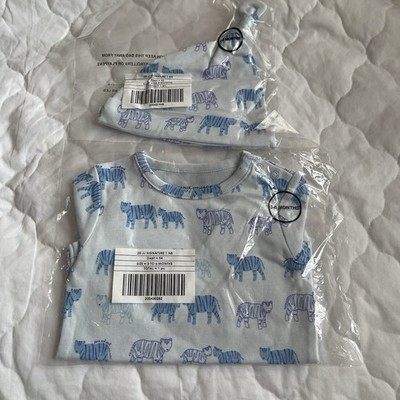 Janie and Jack Baby Short Sleeve Bodysuit, Light Blue W Tiger Pattern, Size 3-6M