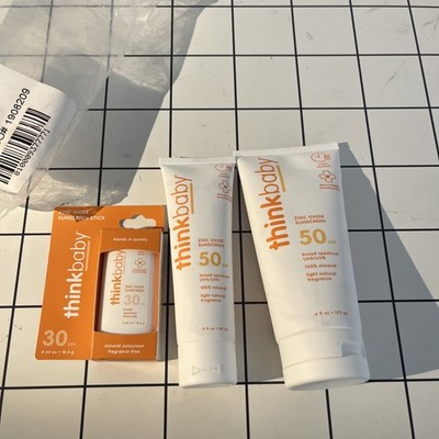 Thinkbaby Sunscreen 50 SPF TRIPACK 2-SPF 50 + 1-SPF 30 Travel Size 100% Mineral