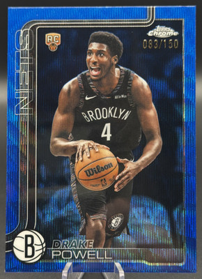2025-26 Topps Chrome Update Drake Powell Rookie RC Blue Refractor #/150 Nets