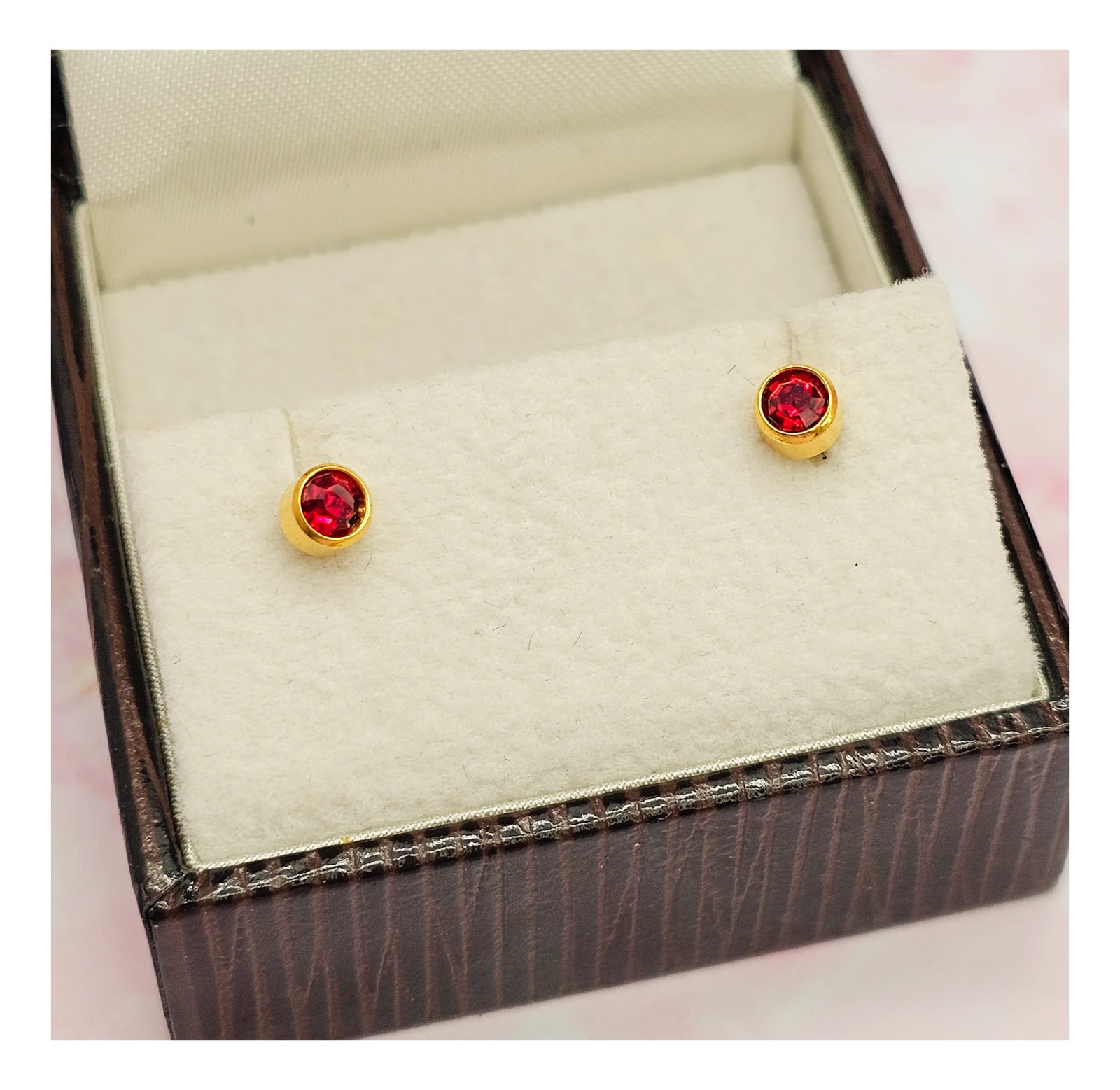9ct Yellow Gold Ruby Red Bezel Stud Earrings - image 14