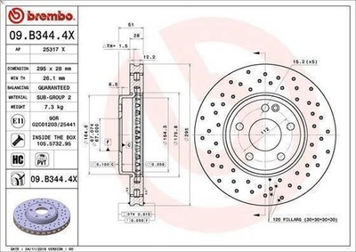 1X Bremsscheibe BREMBO 09.B344.4X MERCEDES-BENZ A-KLASSE (W176) 2 2013-2018