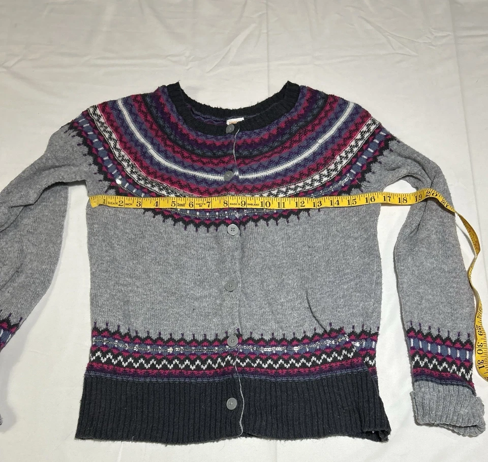 Gymboree Girls Large 10/12 Gray Cotton Wool Acrylic Fair Isle Cardigan Sweater - Image 4 of 4