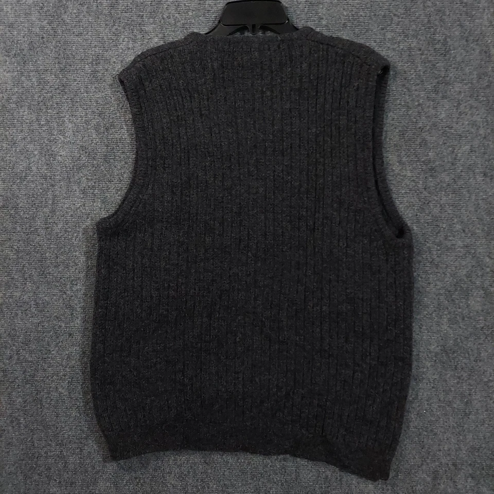 Vintage Eddie Bauer Sweater Vest Mens Medium Gray 100% Wool Rib Knit V Neck - Image 2 of 4