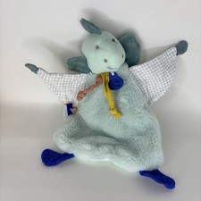 Filou Calinosaure Doudou et Compagnie Paris Teal Dinosaur Plush Lovey Blanket 9"