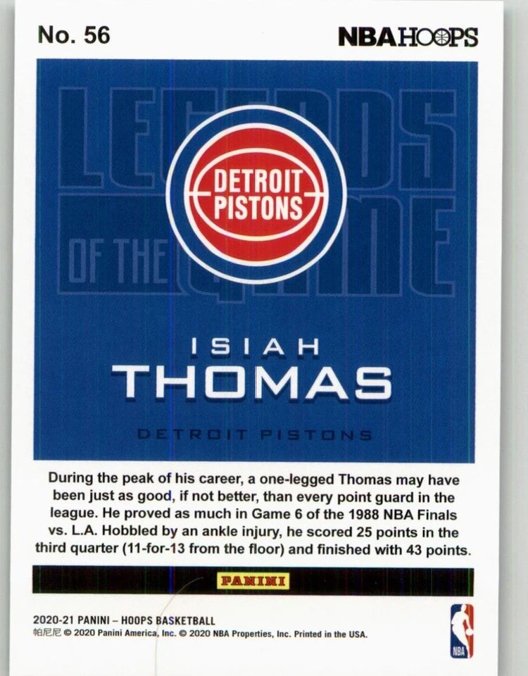 2020-21 Hoops Isiah Thomas Legends of the Game Silver #56 /199 Detroit Pistons - Image 2 of 2
