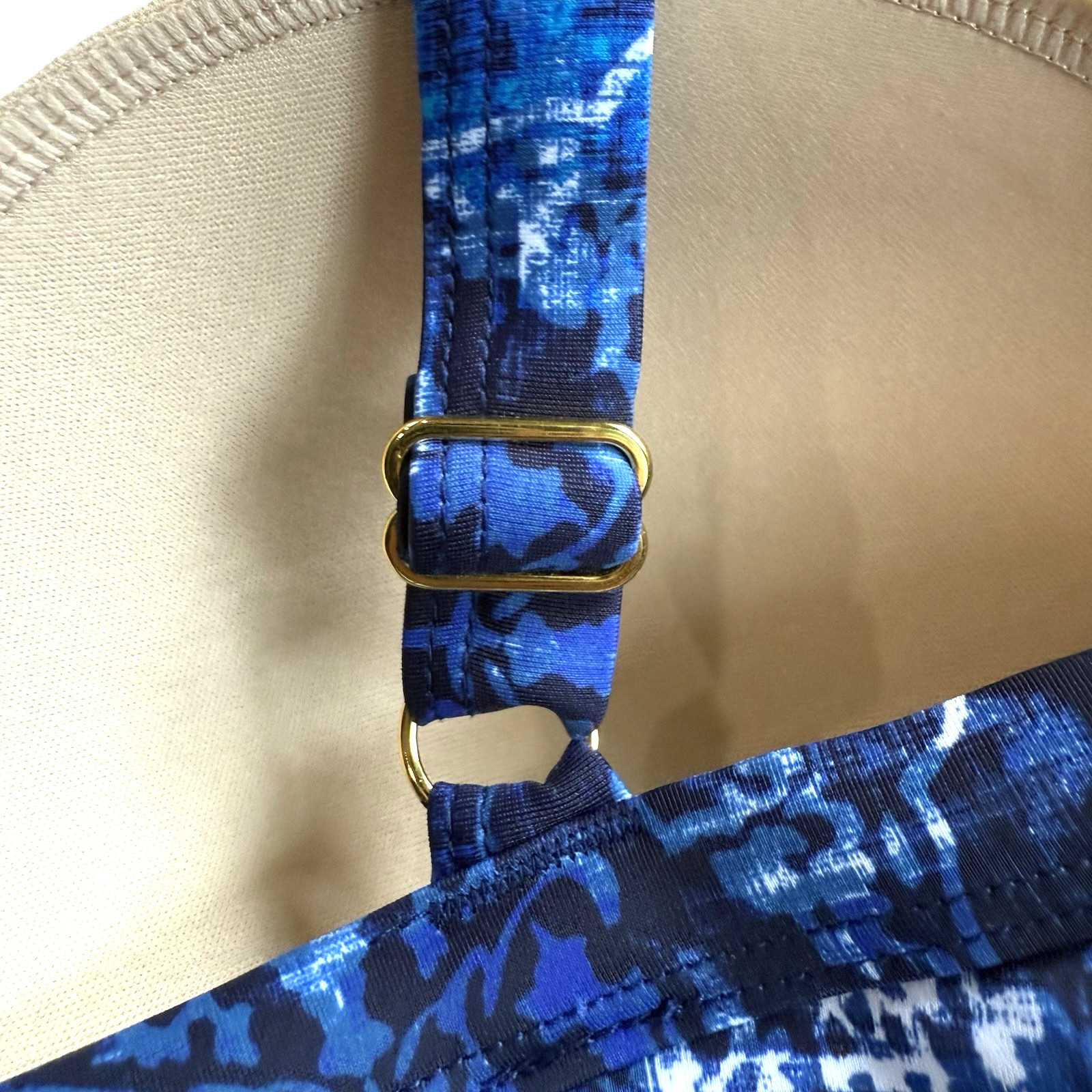 Swimsuit for All Tankini Swim Top Plus 30 5X V Tiered Blue Batik Flowy Modest image 7