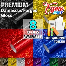 PET Damascus Steel Forged Carbon Fiber Gloss Car Vinyl Wrap Decal Sticker Film