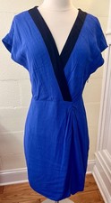 J Crew Blue Dress Blue V-neck Dress Midi Dress Size 4 Short Sleeves Slit Front
