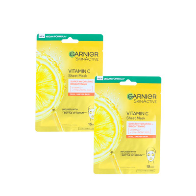 2 x Garnier SkinActive Vitamin C Blatt Maske Aufhellung - KOSTENLOSER VERSAND