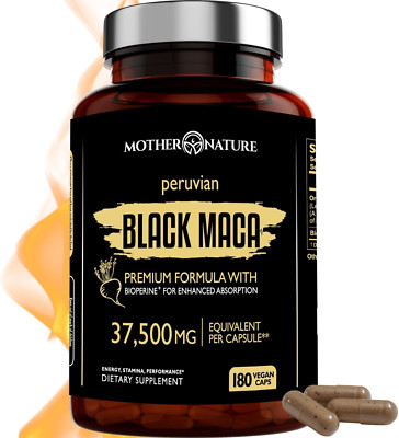 Mother Nature Black Maca Root Capsules   50:1 37,500Mg Peruvian Black Maca Ro...