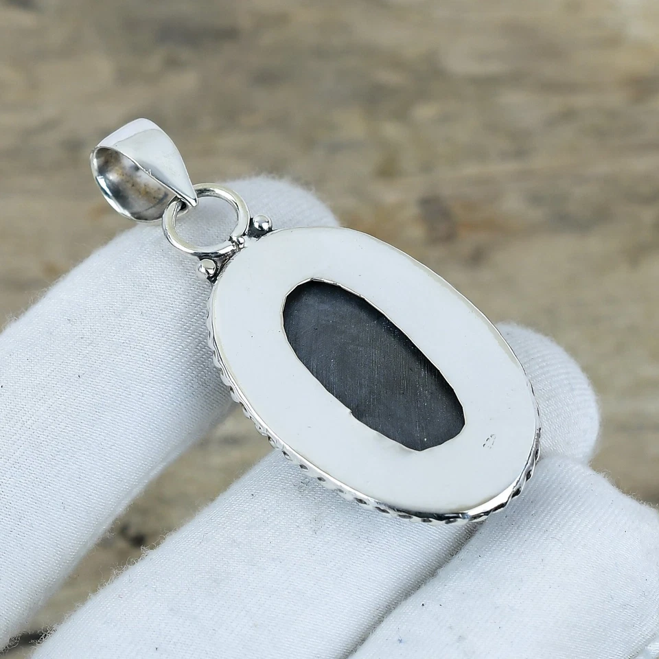 Pendente In Gemma Shungite Lucida In Argento 925 Per Regali Di Anniversario - Immagine 4 di 4