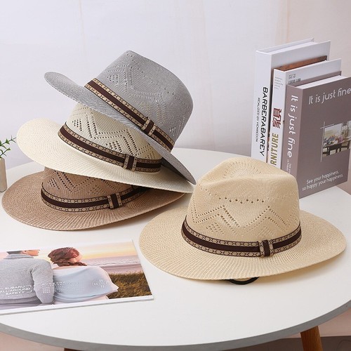 Cappello Panama a Tesa Larga Uomo Donna Maglia Fascia Fedora Sole - Foto 3 di 19