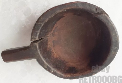 DDP Early PRIMITIVE Wooden Herb BOWL with HANDLE hand carved, antique wood