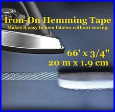 Iron On Fabric Hem Tape for Curtain Panels 66' x 3/4" / 20m x1.9cm - Faster Easy