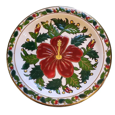 Plato de Hibisco Vintage Cerámica Olimpia 10" - Imagen 1 de 3