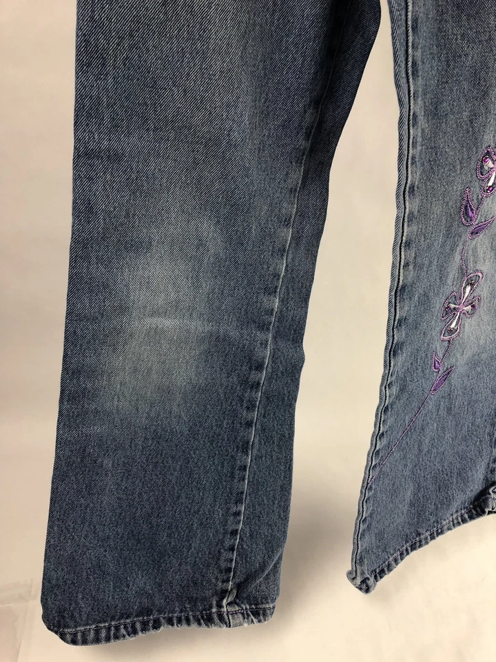 Girls 8 Vintage Flared Jordache Jeans Embroider Denim High Waist Flower Hippie - Image 4 of 4