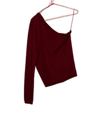 New ee:some Large L Red Stretch Ribbed Rib Knit One Shoulder Long Sleeve Sweater