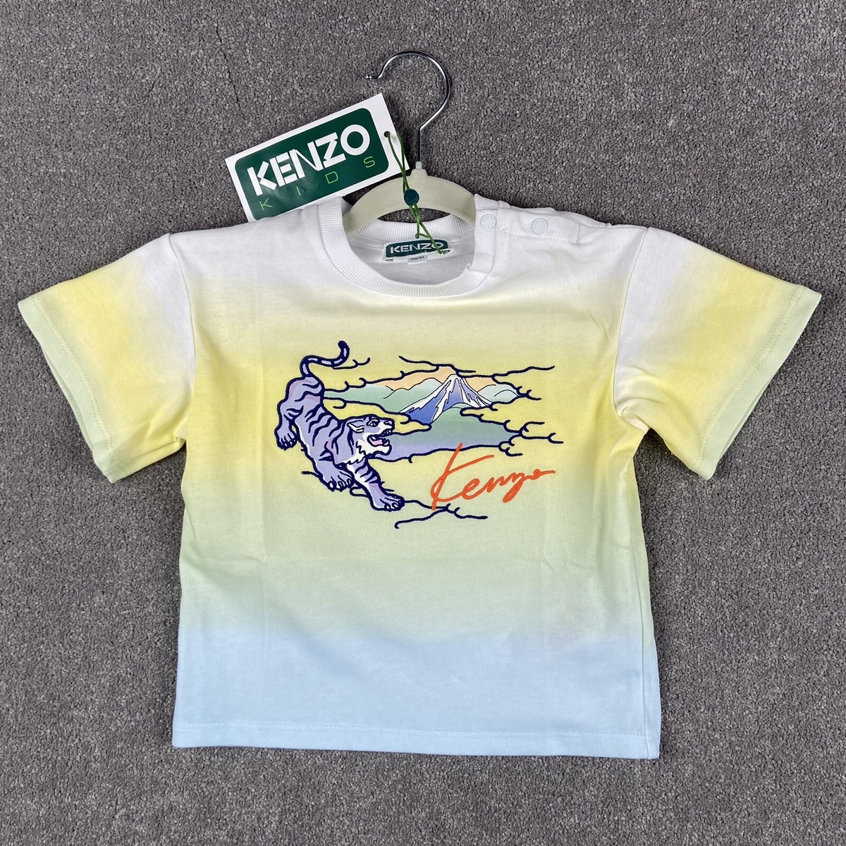 Kenzo Kids Boys Yellow Blue White Gradient Logo 100% Cotton T