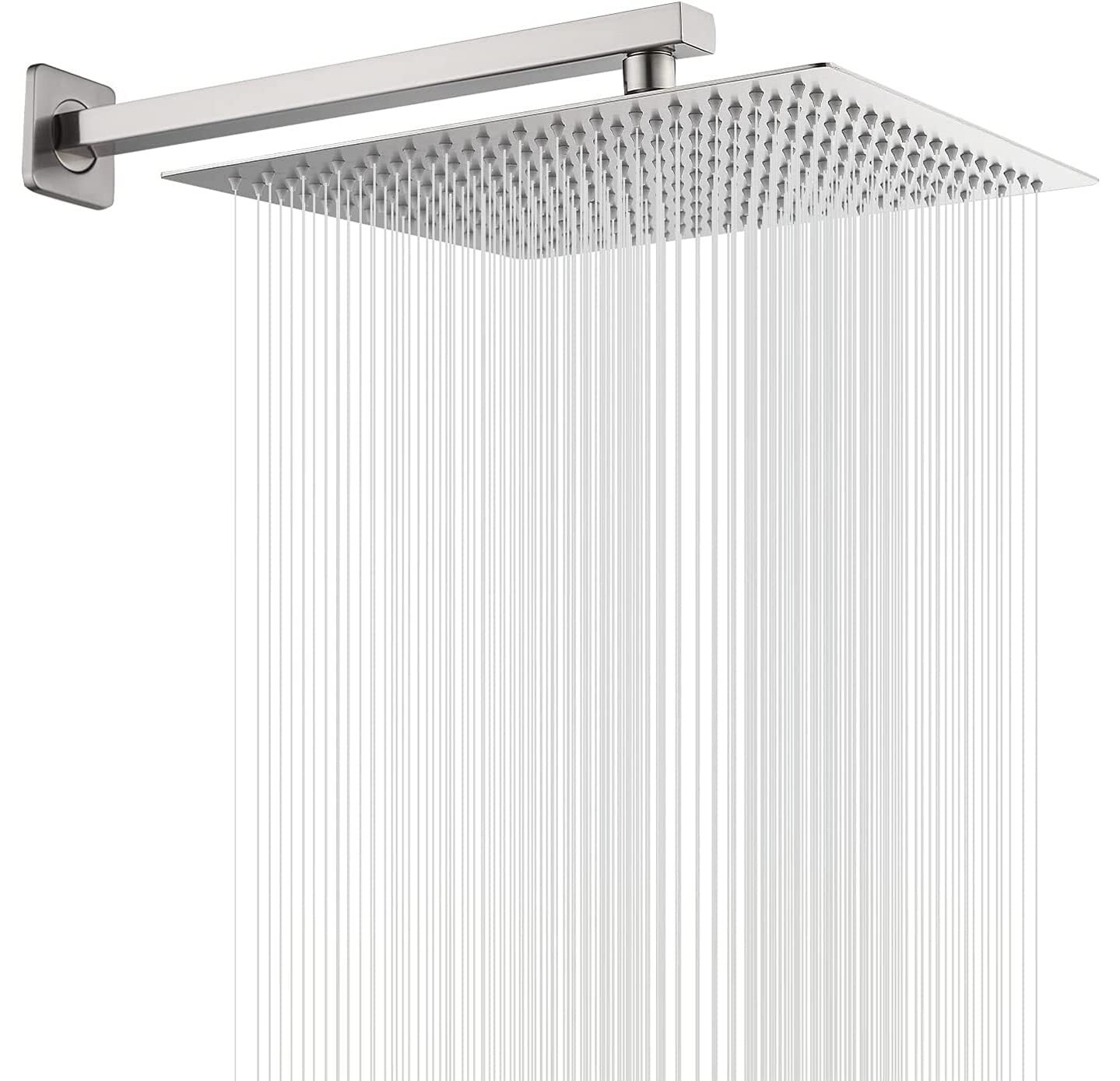 Rain Shower Head Brushed Nickel with Extension Arm 12 Inch Square Shower Head...