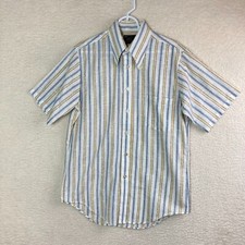 JC Pennys Mens 15.5 M Vtg 70s Shirt Dagger Collar Disco Mod Blue Gold Stripe