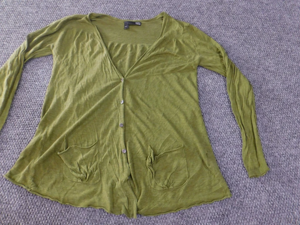 Eileen Fisher Sweater Small linen green Womens Cardigan silk button lightweight - Image 3 of 4