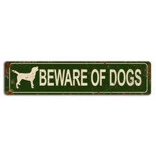Beware of Dogs Green Rustic Street Sign - 18x4 Inch Metal Warning Decor