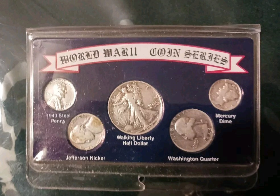 WWII USA CoinS Series Set, Penny 1943 No Mint Mark Steel Included