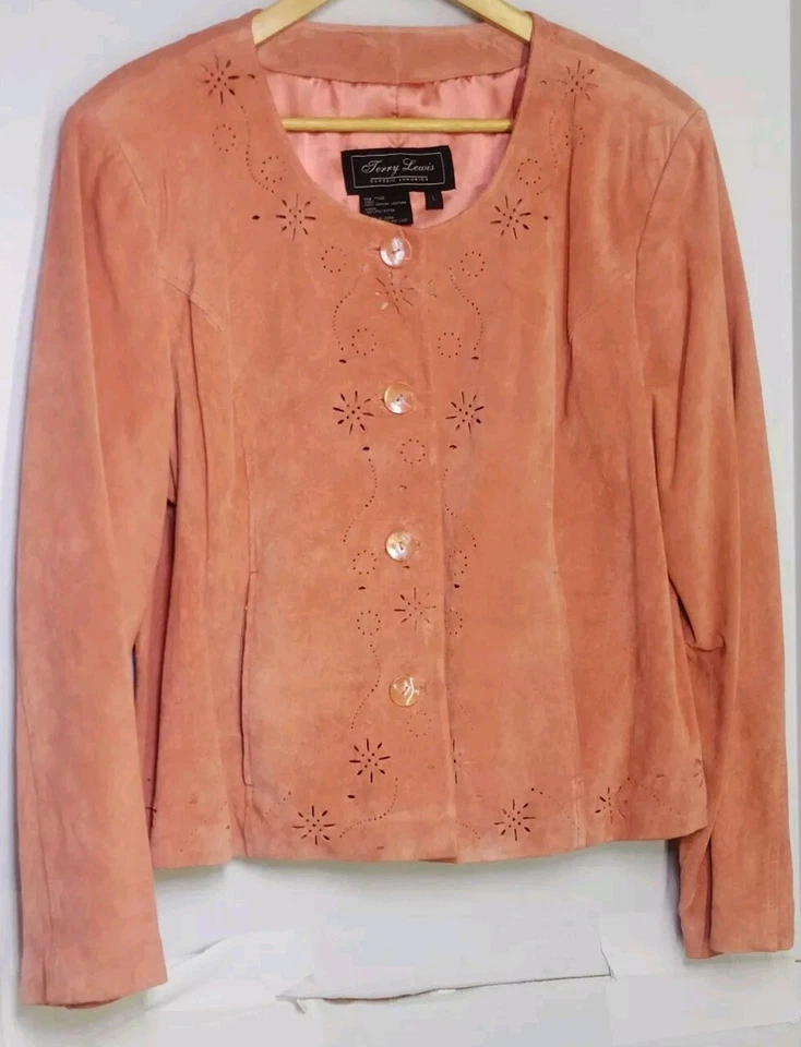 Terry Lewis Classic Luxuries large VTG suede jacket  pink with floral cutouts... - Image 3 of 4