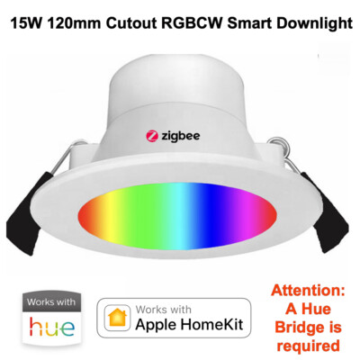 15W 120mm cutout Smart ZigBee RGBCW LED Downlight for HomeKit with Hue Bridge