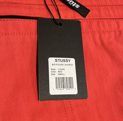 NEW MEN'S SMALL STUSSY BIG POCKET ANORAK JACKET IN RED | eBay