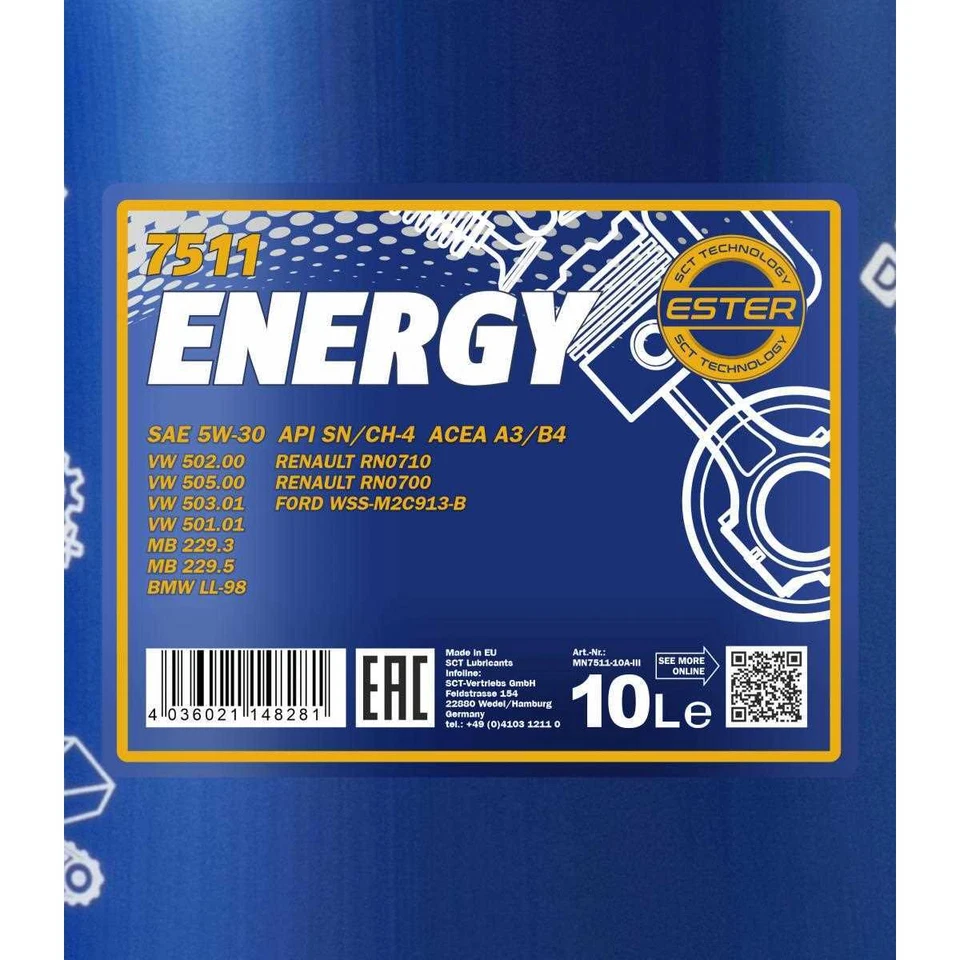 10 Litre Mannol Énergie 5W-30 huile moteur 7511 Api Sn / CH-4 Acea A3/B4 - Photo 2/2