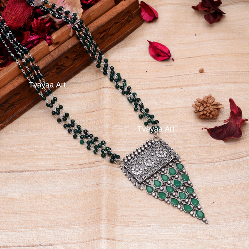 Collier Chaîne Pendentif En Verre Bi-colore - Argent Massif 925, 12g, France