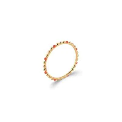 Bague anneau boules email rouge plaqué or 18 carats(garanti sans nickel) - Photo 1/2