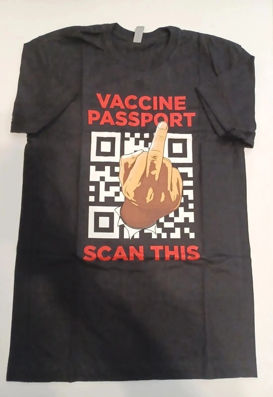 Info Wars Vaccine Passport Scan This Black T-Shirt Mens Size Small