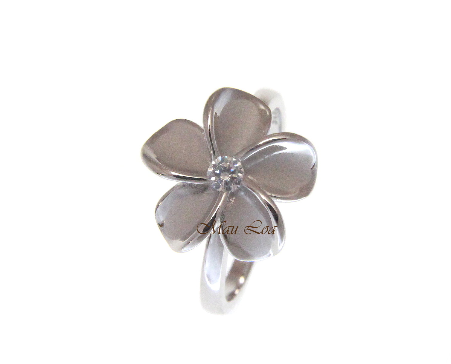925 Sterling Silver Hawaiian Plumeria Flower CZ Spinning Ring Size 510
