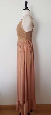 Free People Adella Dress Dupe Size Large Brown Rust Bridal Smocked Coquette  | eBay