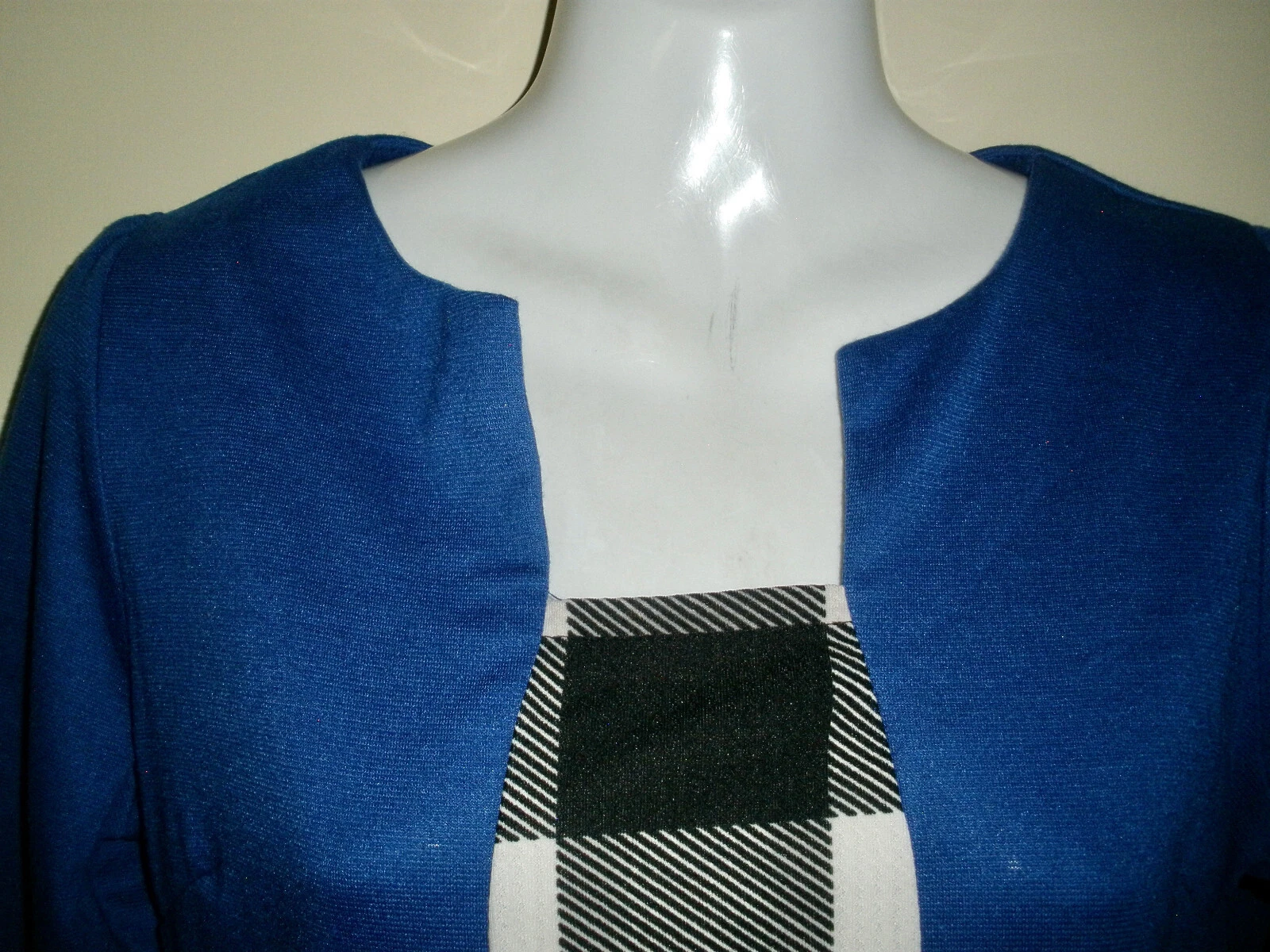 VETEMENTS #1219 Misses L Liva Girl abito a quadri blu brillante nero un pezzo nuovo con etichette