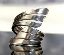 925 Sterling Silver Designer Plain Band Adjustable Open Ring - Size 6-6.5