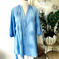 NWOT Zara blue eyelet cotton long sleeve dress size M