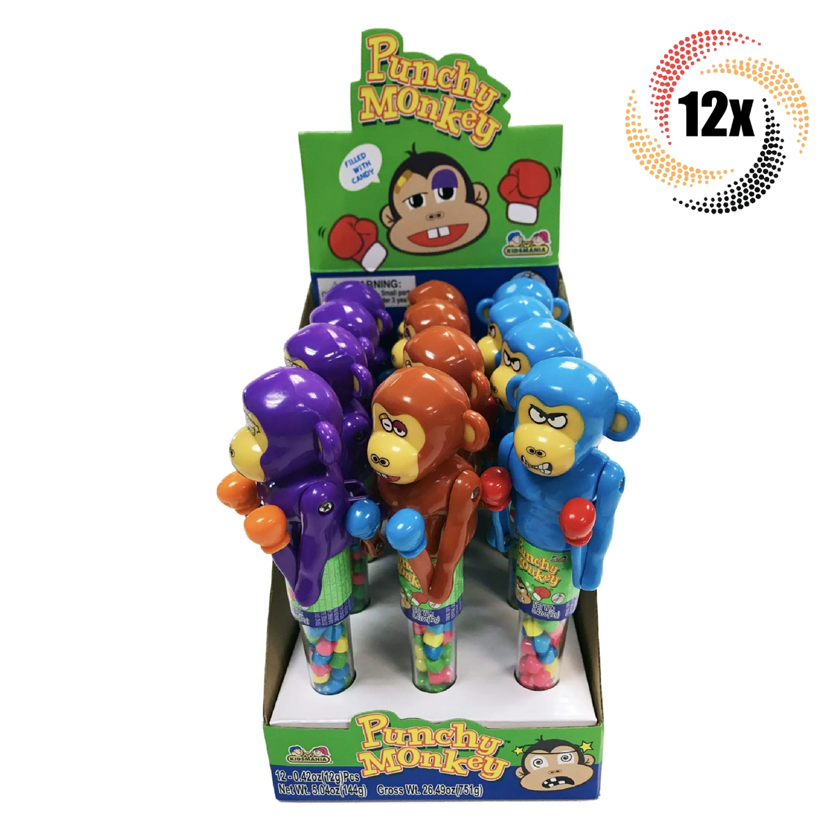 Full Box 12x Monkeys Kidsmania Punchy Monkey Assorted Novelty Toy