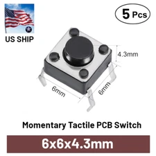5x PCB Momentary Tactile Push Button Switch 4 Pin DIP 6x6x4.3mm  | US Ship