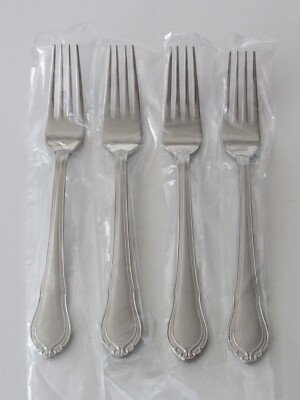 Hamilton LAUREN Stainless Flatware 4 DINNER FORKS Frosted 18/10 NEW!