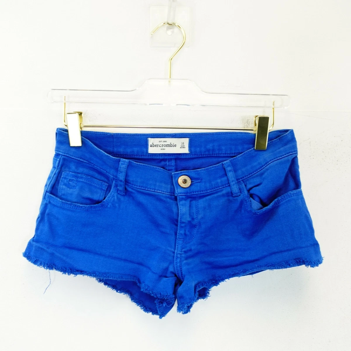 ABERCROMBIE Kids Girl Blue Jean Super Short Shorts 16 Raw Hem Boho Stretch