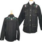 Jean Jacket Shacket Women's Size M Embroidered Roses Snaps Denim & Co $149 New